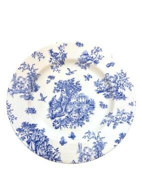 Churchill England Blue White Transferware Plate 10” Victorian Scene NWOT